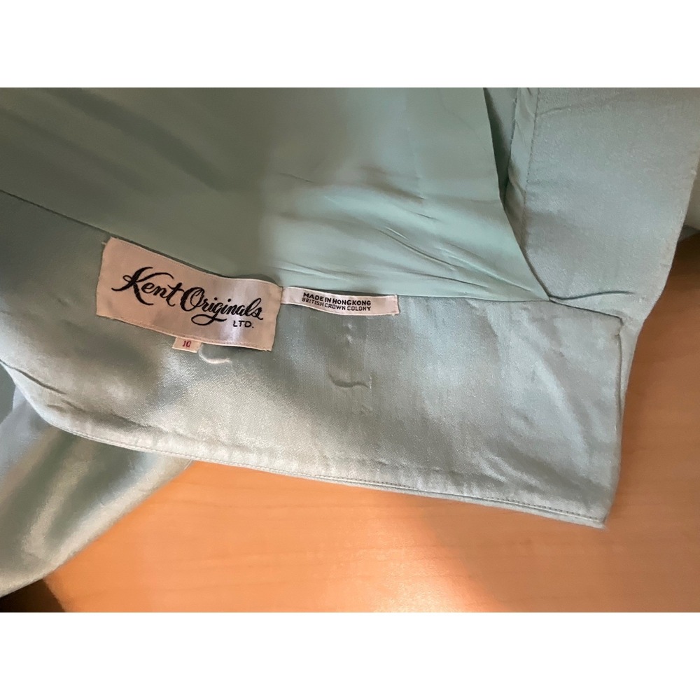 Vintage Kent Originals Abigail Silk Shantung Frog Closure Coat Seafoam Green 10 - Picture 6 of 7